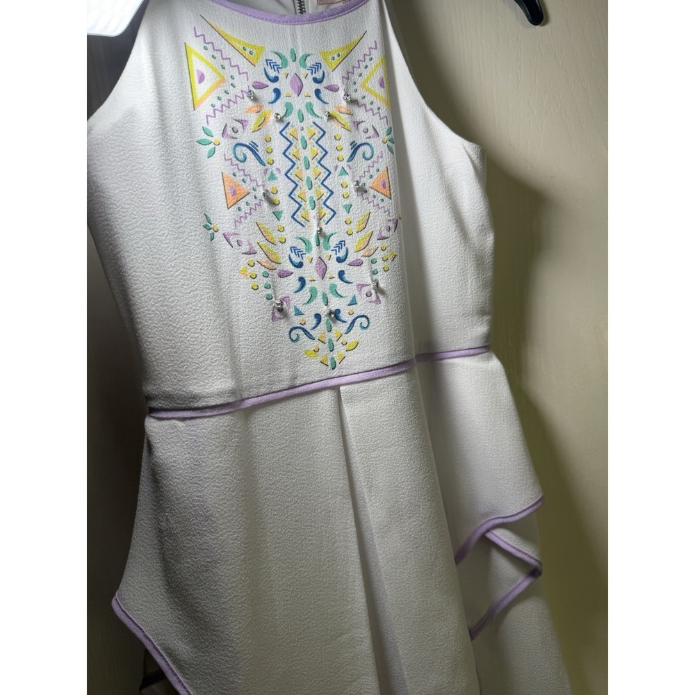 GB Girls Size 8 White Handkerchief Hem Dress Embellished Sleeveless Party Summer - Picture 5 of 10